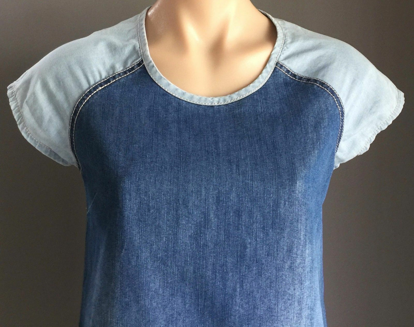 Tween Girl I Love NEXT UK Shift Dress 2 Tone Denim Cap Sleeve Size 14 Yrs