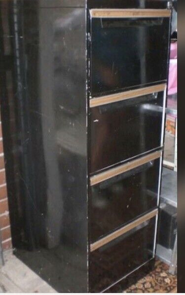 Vintage 4 Drawers FILING CABINET Distressed Black ANODISED GOLD Interior