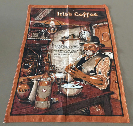 Vintage  Tea Towel "Irish Coffee" Linen Recipe Print Souvenir Ireland NEW
