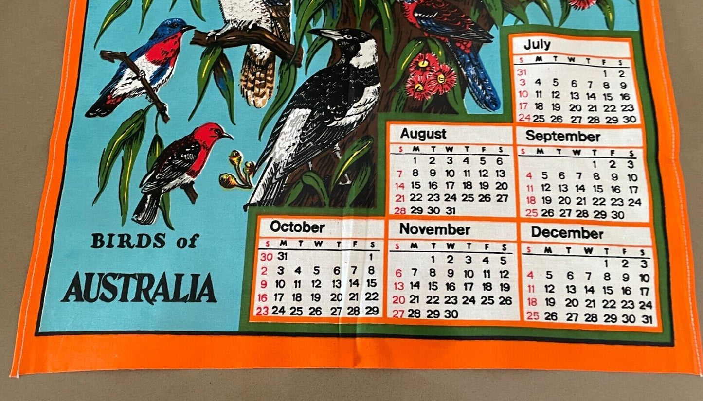 Vintage "1983" Tea Towel BIRDS OF AUSTRALIA Koala Print Calendar Year Unused NEW