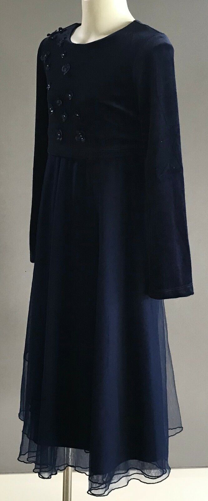 VICTORIA ROSE Dress Navy Velvet & Tulle Floral Trim Party Formal Flower Girls 10