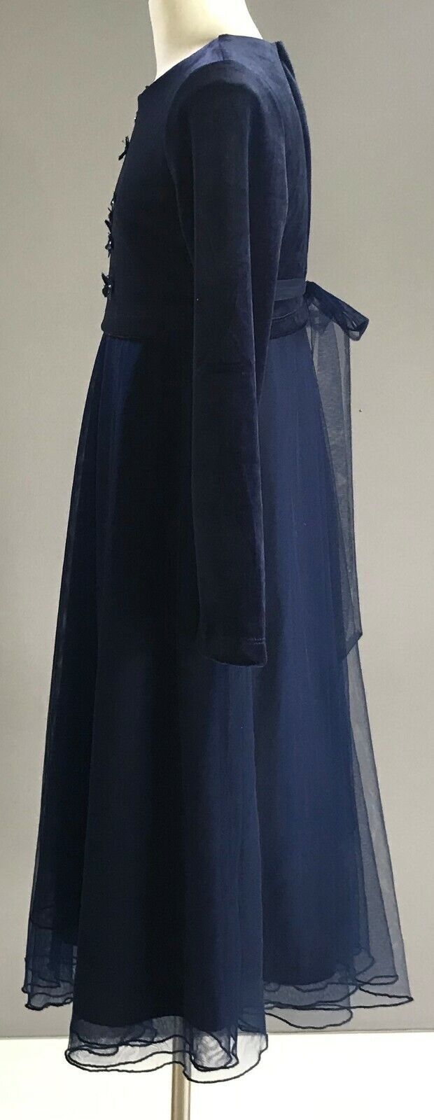 VICTORIA ROSE Dress Navy Velvet & Tulle Floral Trim Party Formal Flower Girls 10