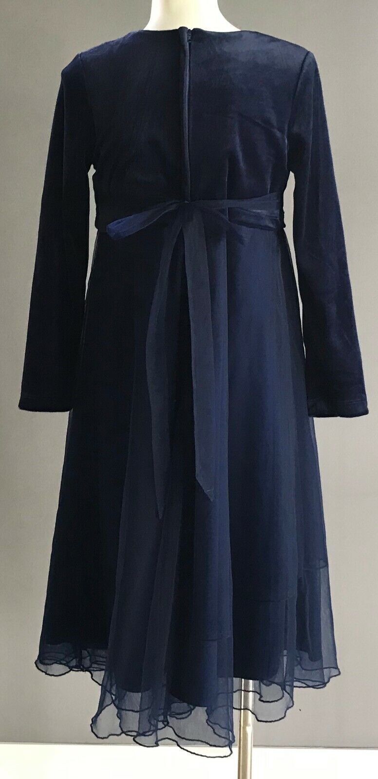VICTORIA ROSE Dress Navy Velvet & Tulle Floral Trim Party Formal Flower Girls 10