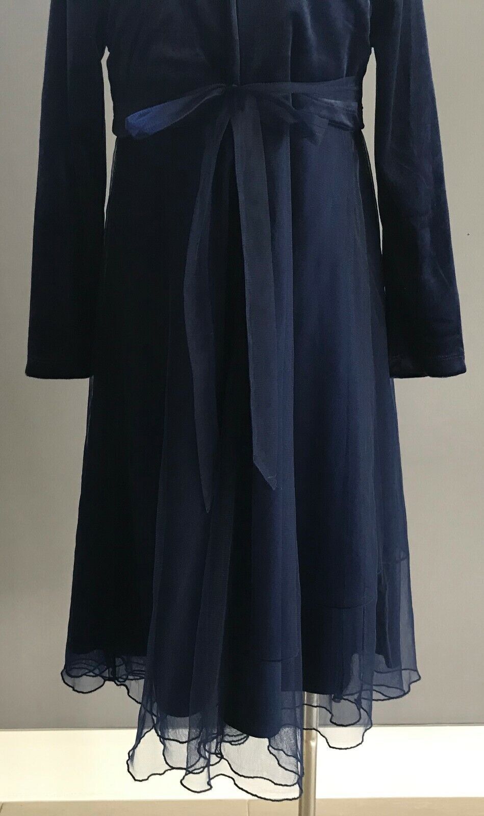 VICTORIA ROSE Dress Navy Velvet & Tulle Floral Trim Party Formal Flower Girls 10