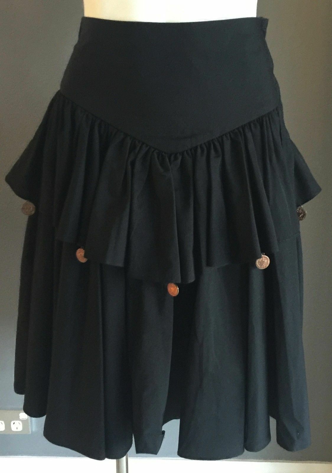 Vintage Girls ANNE Black Layer Elasticised Waist Yoke Skirt Size 10