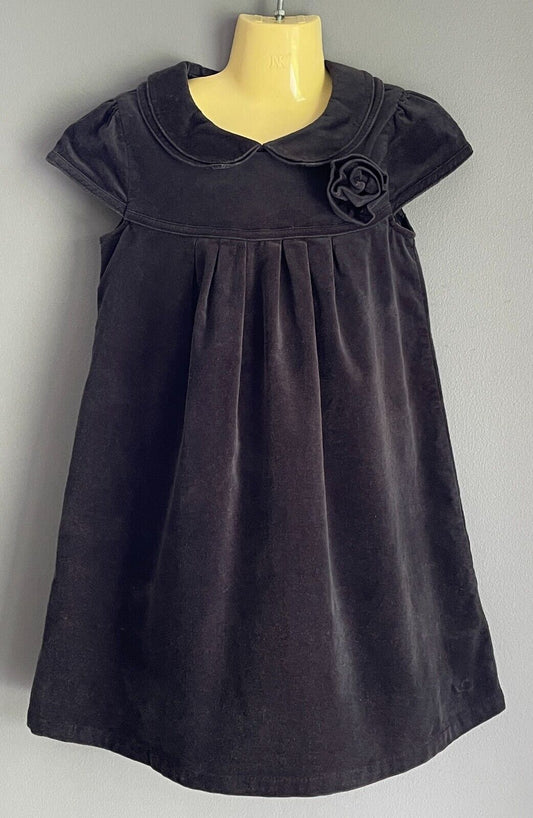 Vintage Girls ESPRIT Dress Navy Velour Cap Sleeve Peter Pan Collar Size 6 - 7