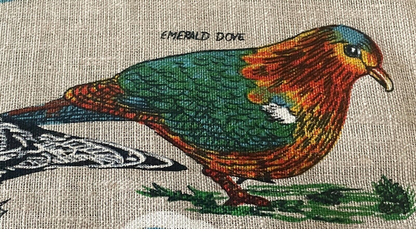 Vintage Tea Towel BIRDS OF NORFOLK ISLAND Map of Norfolk Island Print Souvenir