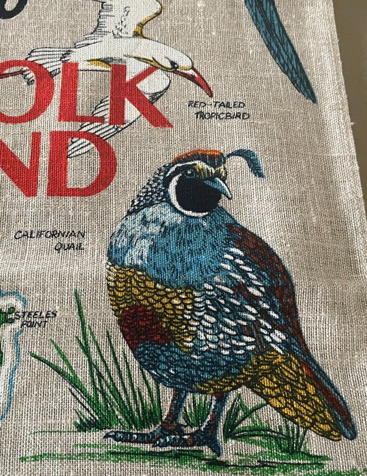Vintage Tea Towel BIRDS OF NORFOLK ISLAND Map of Norfolk Island Print Souvenir