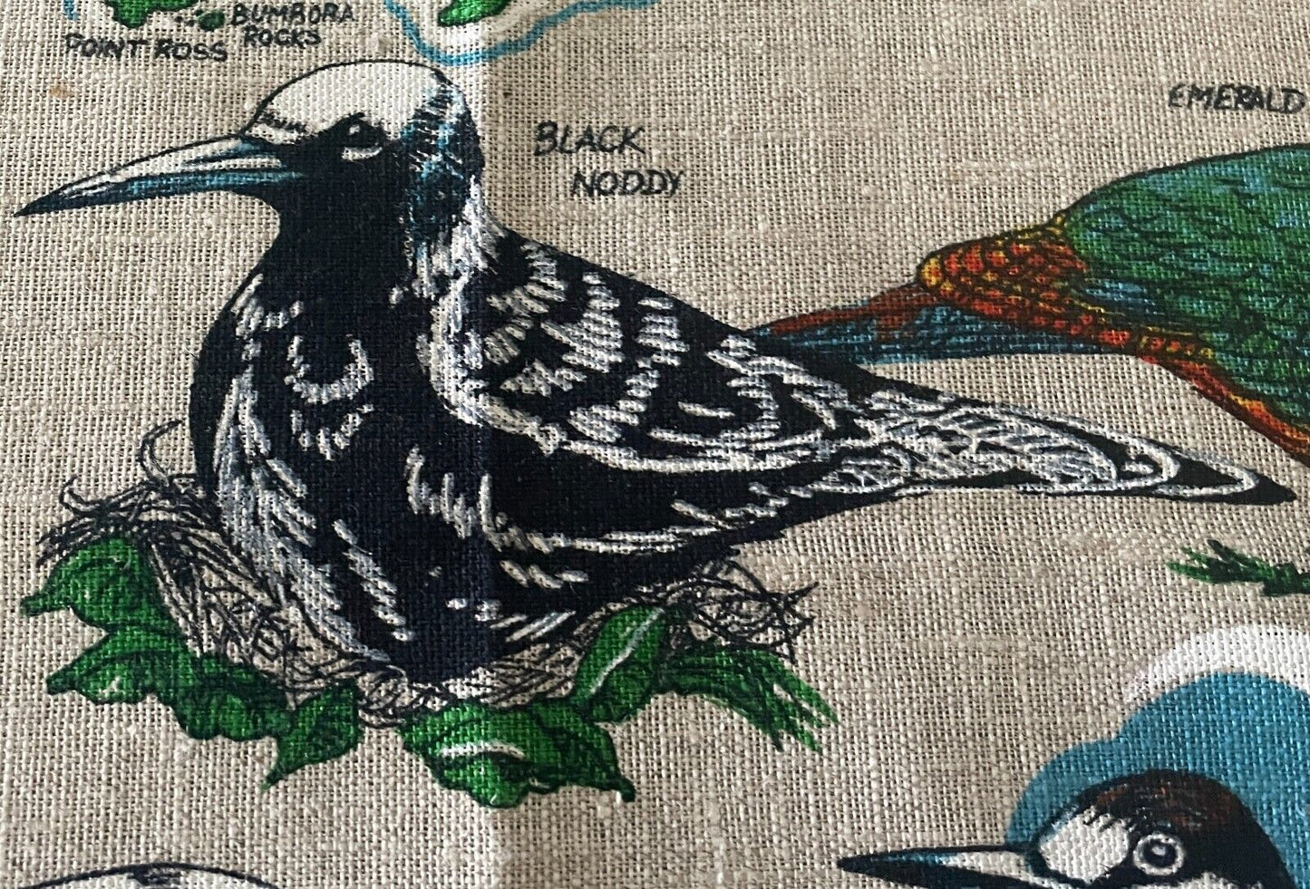 Vintage Tea Towel BIRDS OF NORFOLK ISLAND Map of Norfolk Island Print Souvenir