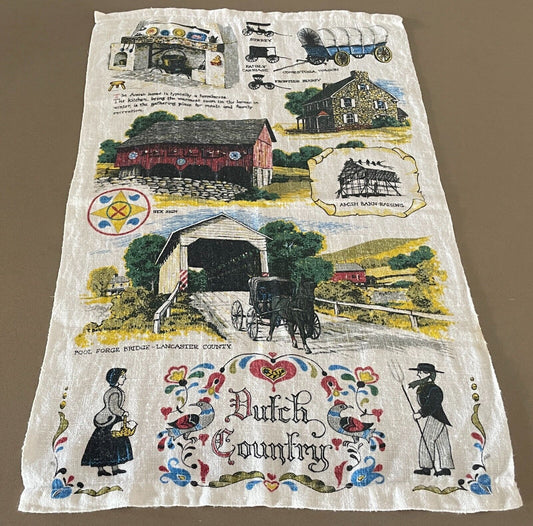 Vintage Tea Towel AMISH LIFE Theme Dutch Country Souvenir
