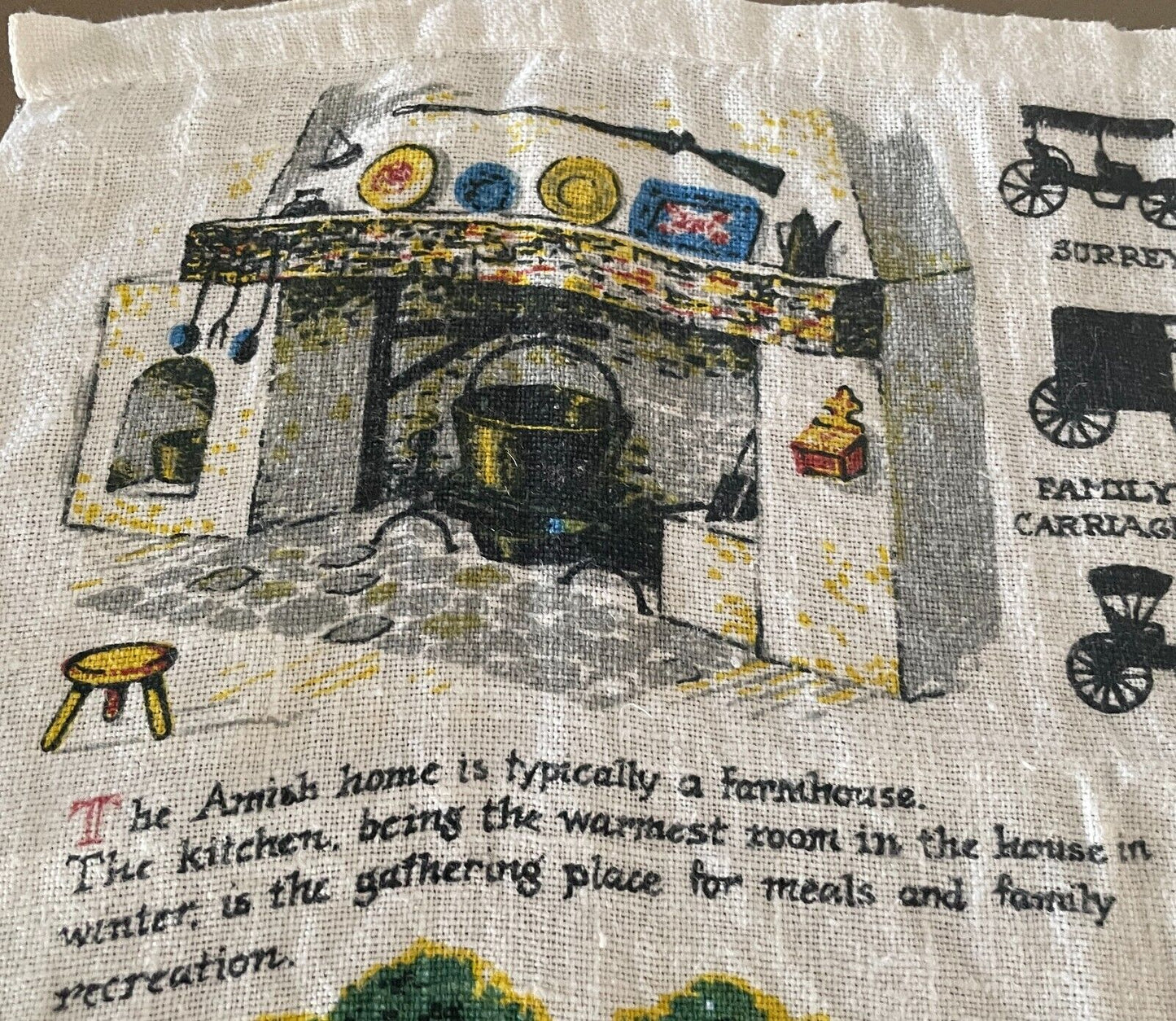 Vintage Tea Towel AMISH LIFE Theme Dutch Country Souvenir