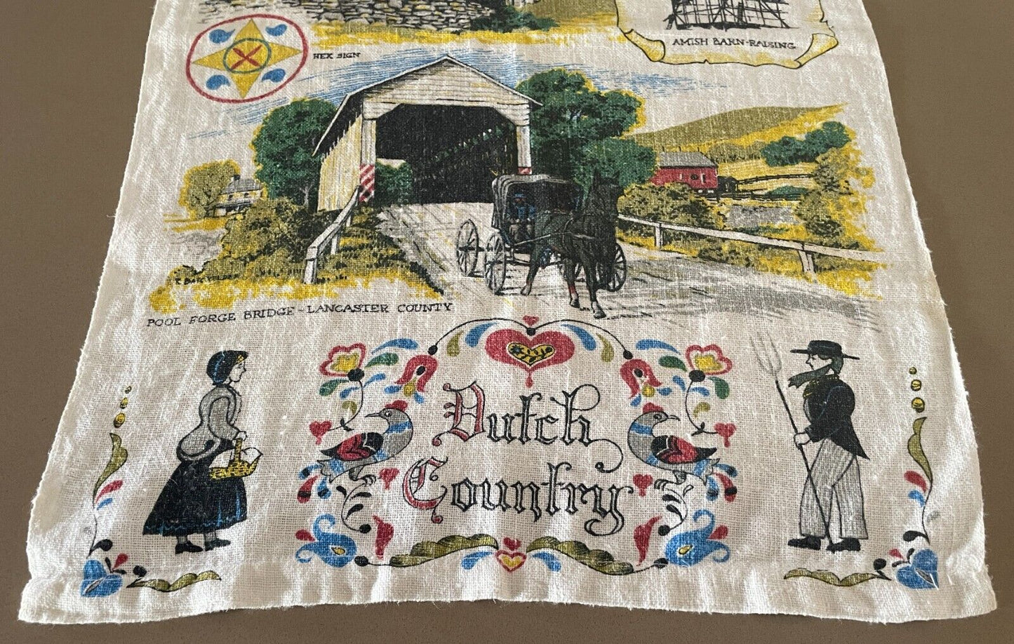 Vintage Tea Towel AMISH LIFE Theme Dutch Country Souvenir