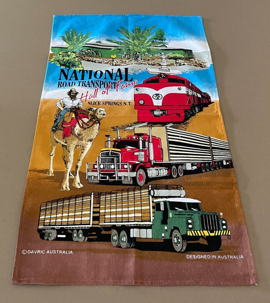 Vintage TEA TOWEL National Transport Hall Of Fame Alice Springs NT Souvenir NEW