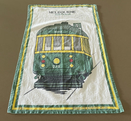 Vintage Tea Towel Melbourne VIC Tram Print Souvenir Nostalgic Cotton