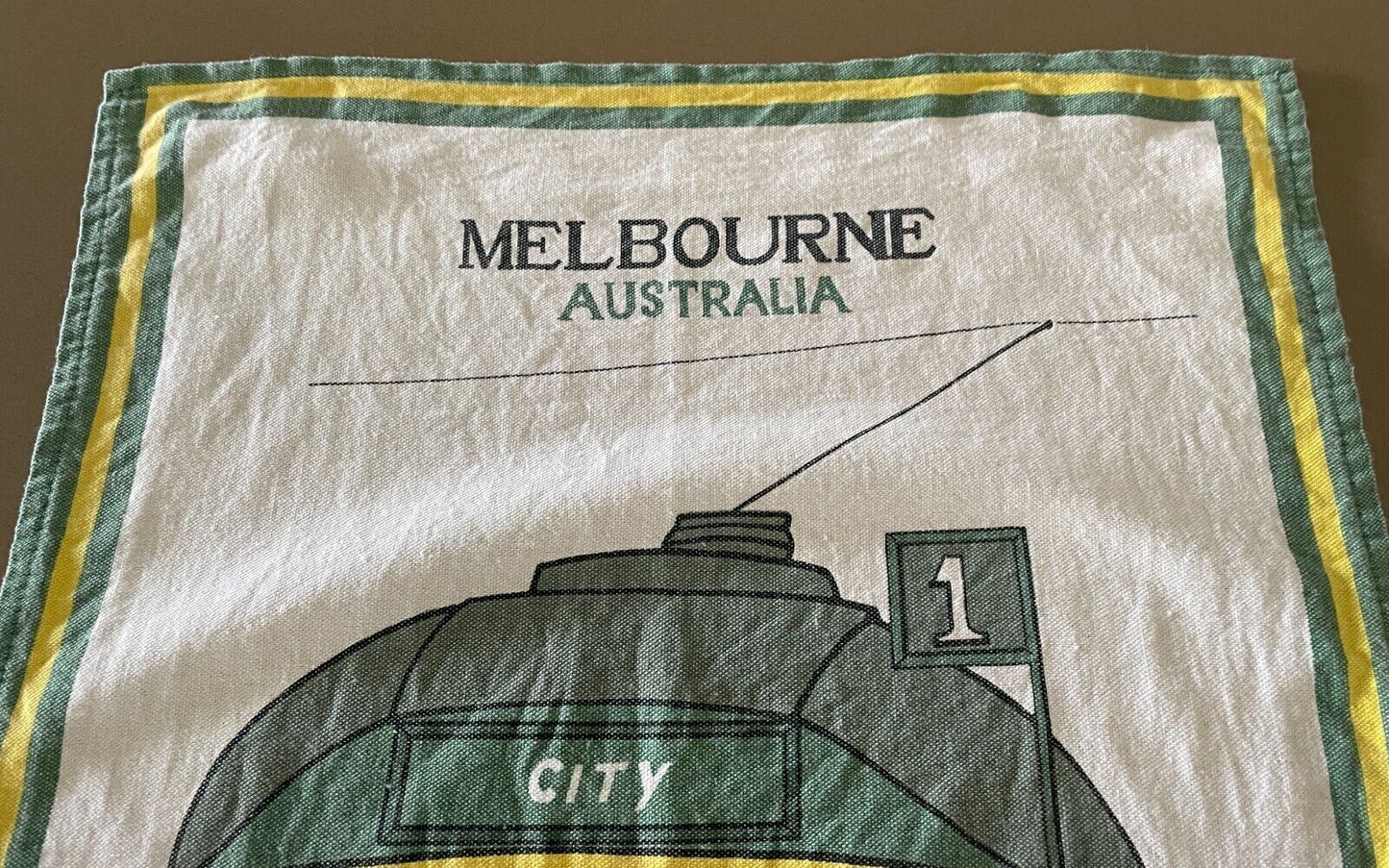 Vintage Tea Towel Melbourne VIC Tram Print Souvenir Nostalgic Cotton