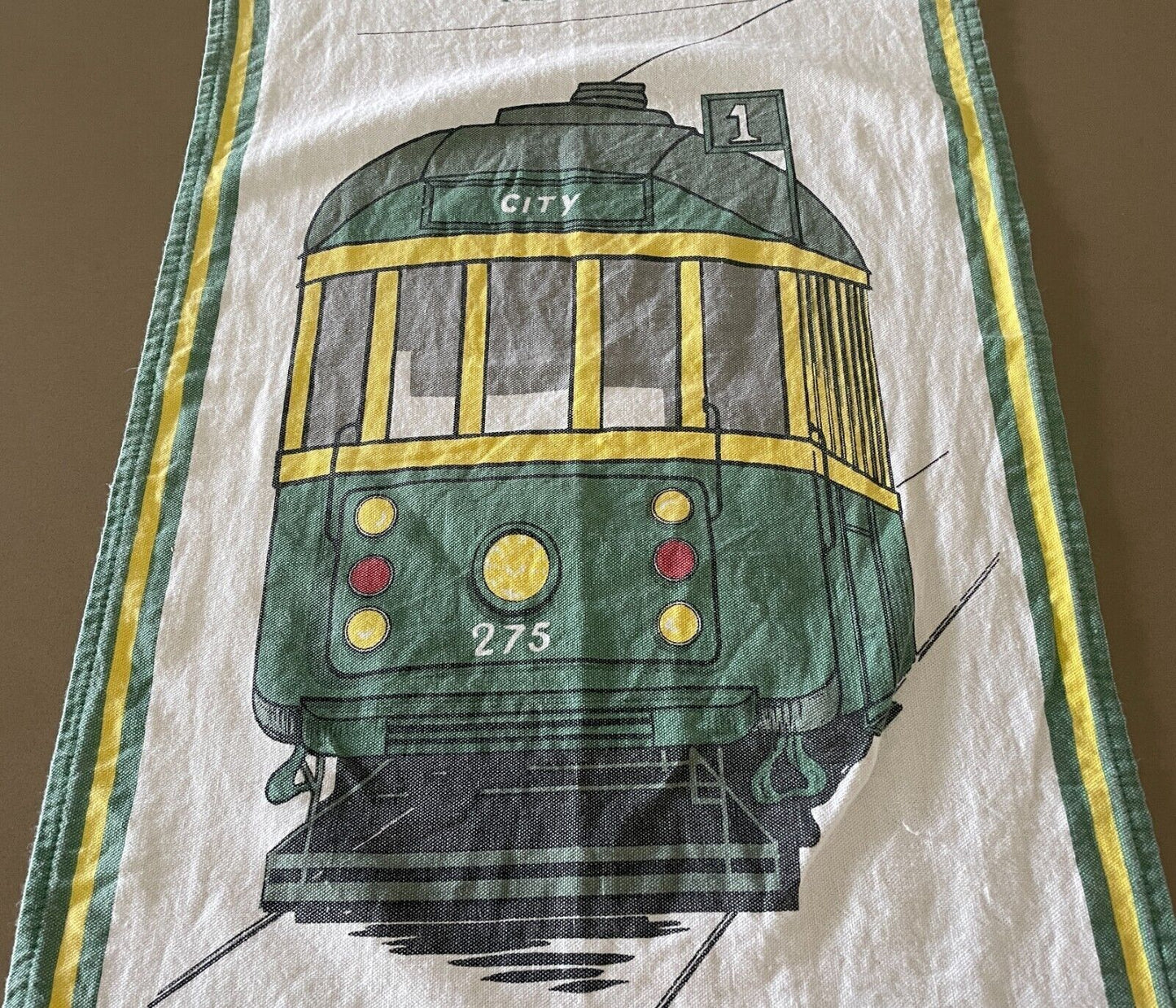 Vintage Tea Towel Melbourne VIC Tram Print Souvenir Nostalgic Cotton
