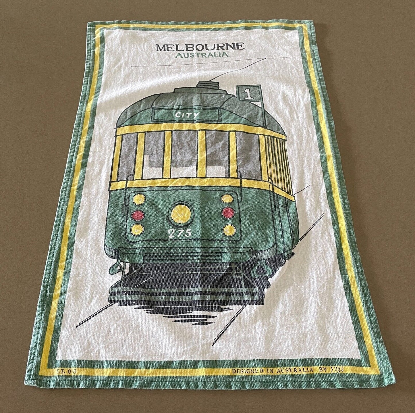Vintage Tea Towel Melbourne VIC Tram Print Souvenir Nostalgic Cotton