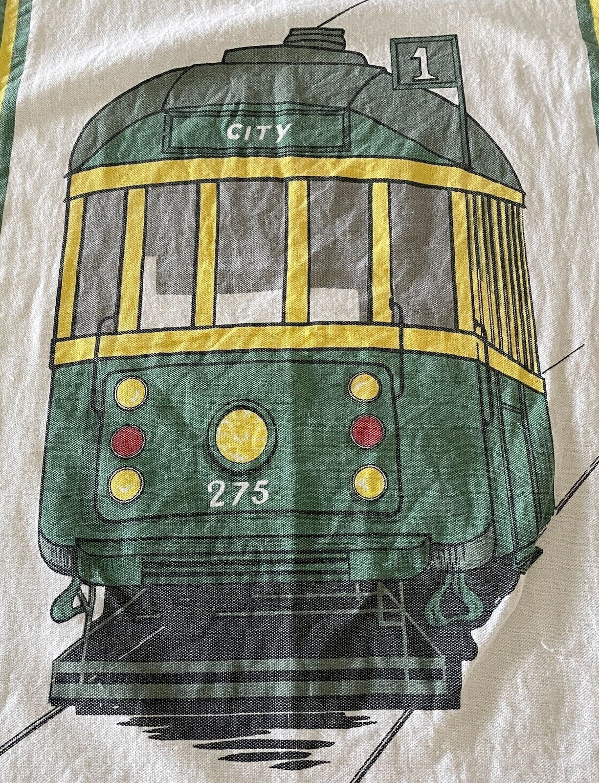 Vintage Tea Towel Melbourne VIC Tram Print Souvenir Nostalgic Cotton