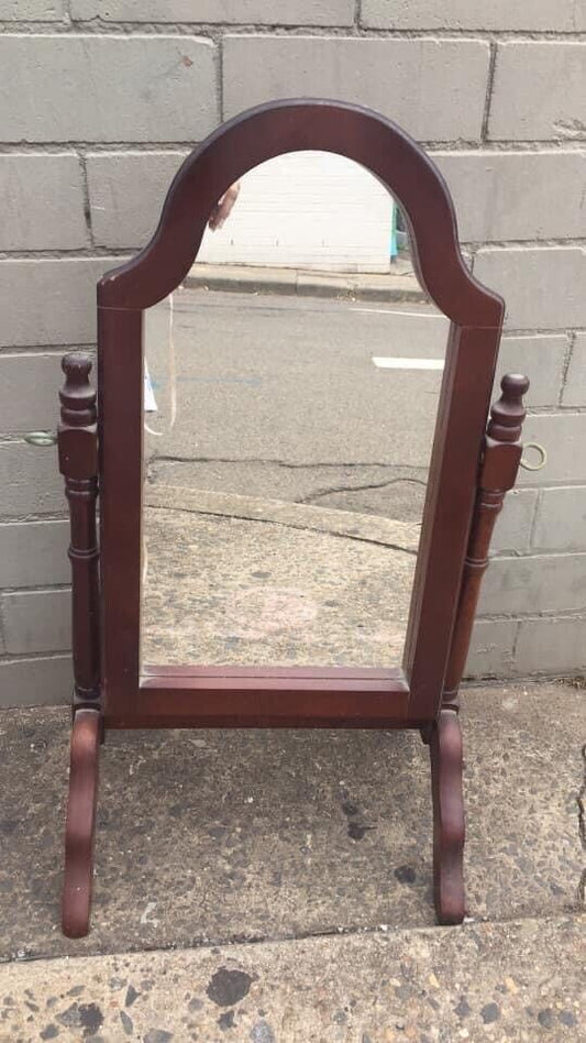 WOODEN  TABLE TOP VANITY MIRROR Swivel Cheval Makeup Decor 1970s 67.5cm