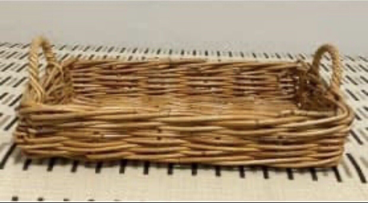 Wicker Basket Rustic 40cm Rectangular Serving Tray Handles Storage Decor A172