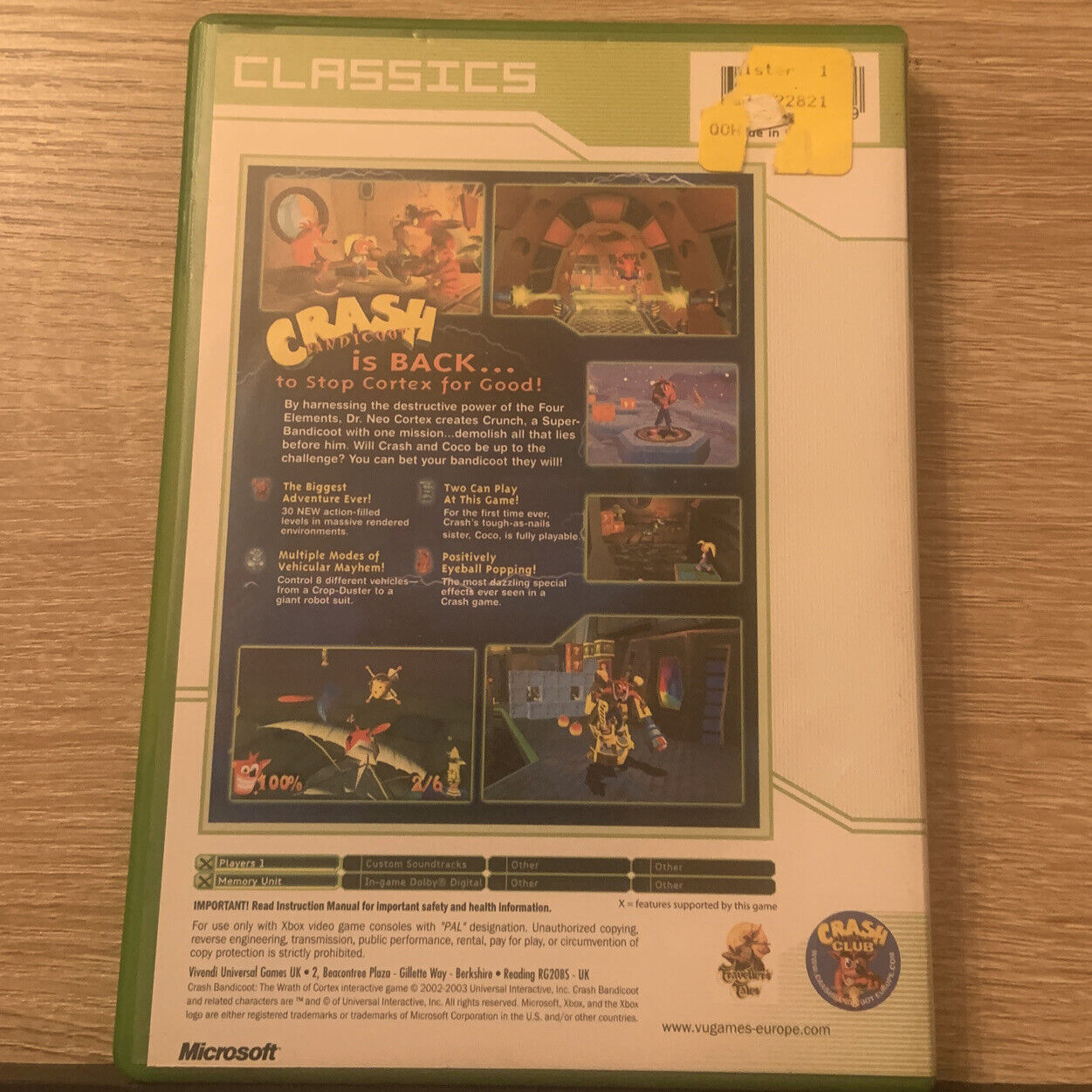 XBOX EMPTY CASE CRASH BANDICOOT Wrath of Cortex Game Classic + BOOKLET No Disc