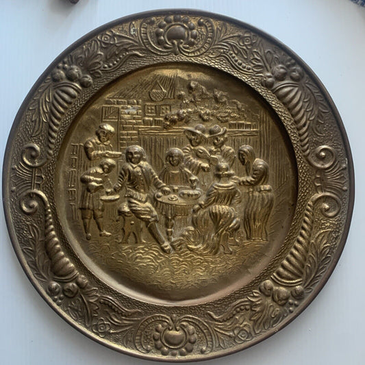 Vintage Wall Plate Copper Brass Repousse Plaque Medieval Tavern 60.5cm Embossed