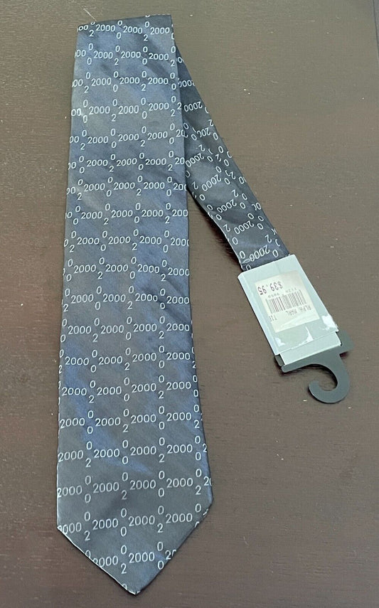 Year 2000 NeckTie MILTON & DUNNE Silk Black Charcoal Party Theme Costume Y2K Tie
