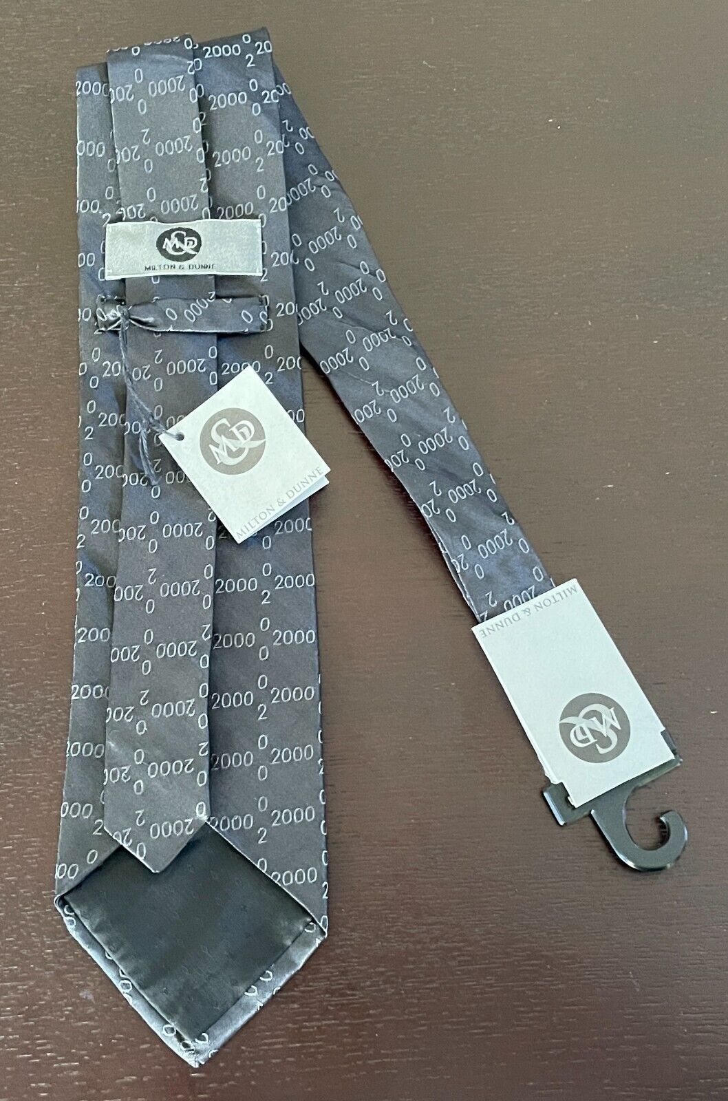 Year 2000 NeckTie MILTON & DUNNE Silk Black Charcoal Party Theme Costume Y2K Tie