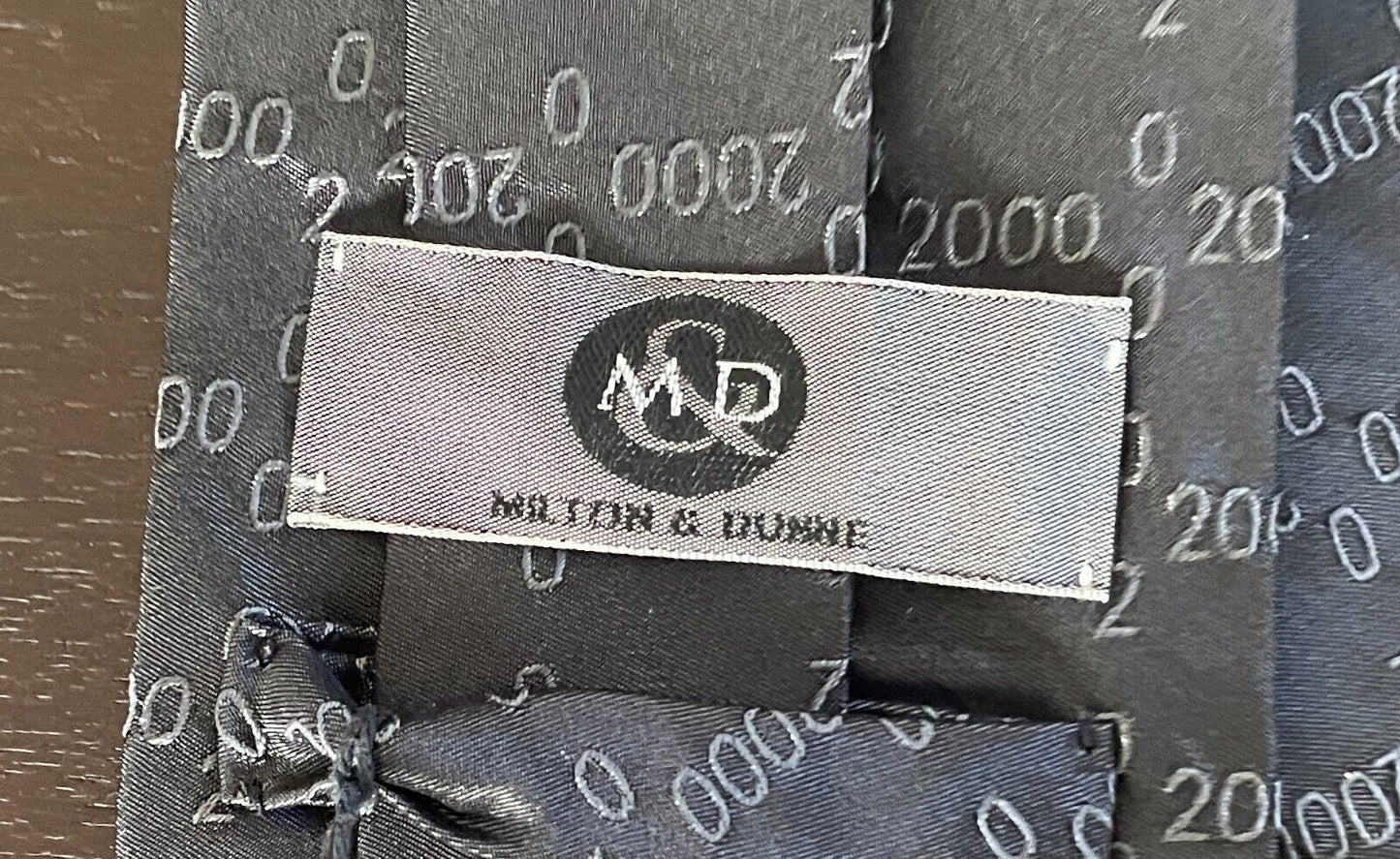 Year 2000 NeckTie MILTON & DUNNE Silk Black Charcoal Party Theme Costume Y2K Tie
