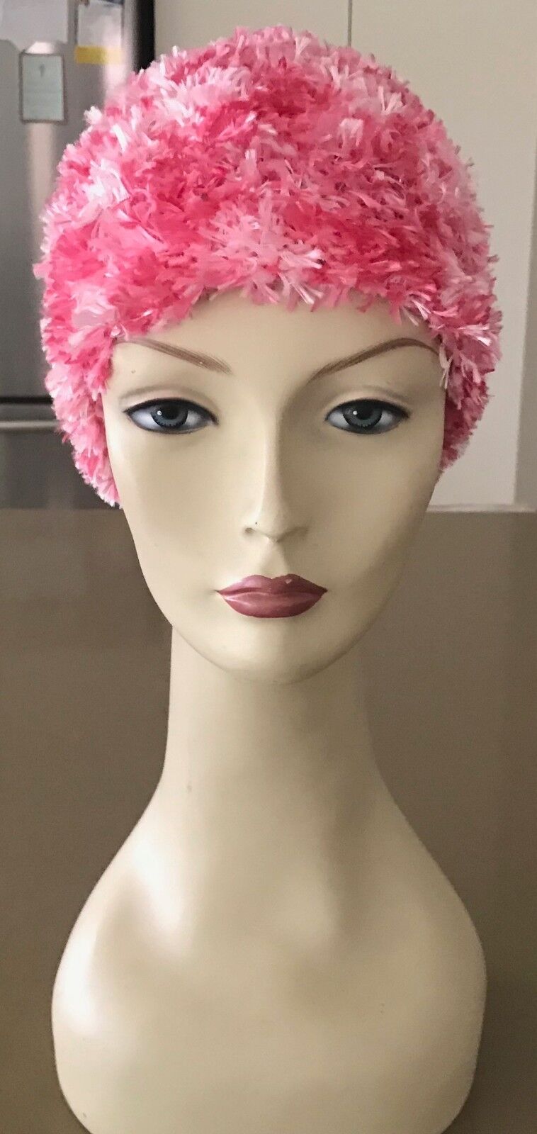 Chunky Fluffy Knit Beanie Hat Handmade Different Shades of Pink Size S
