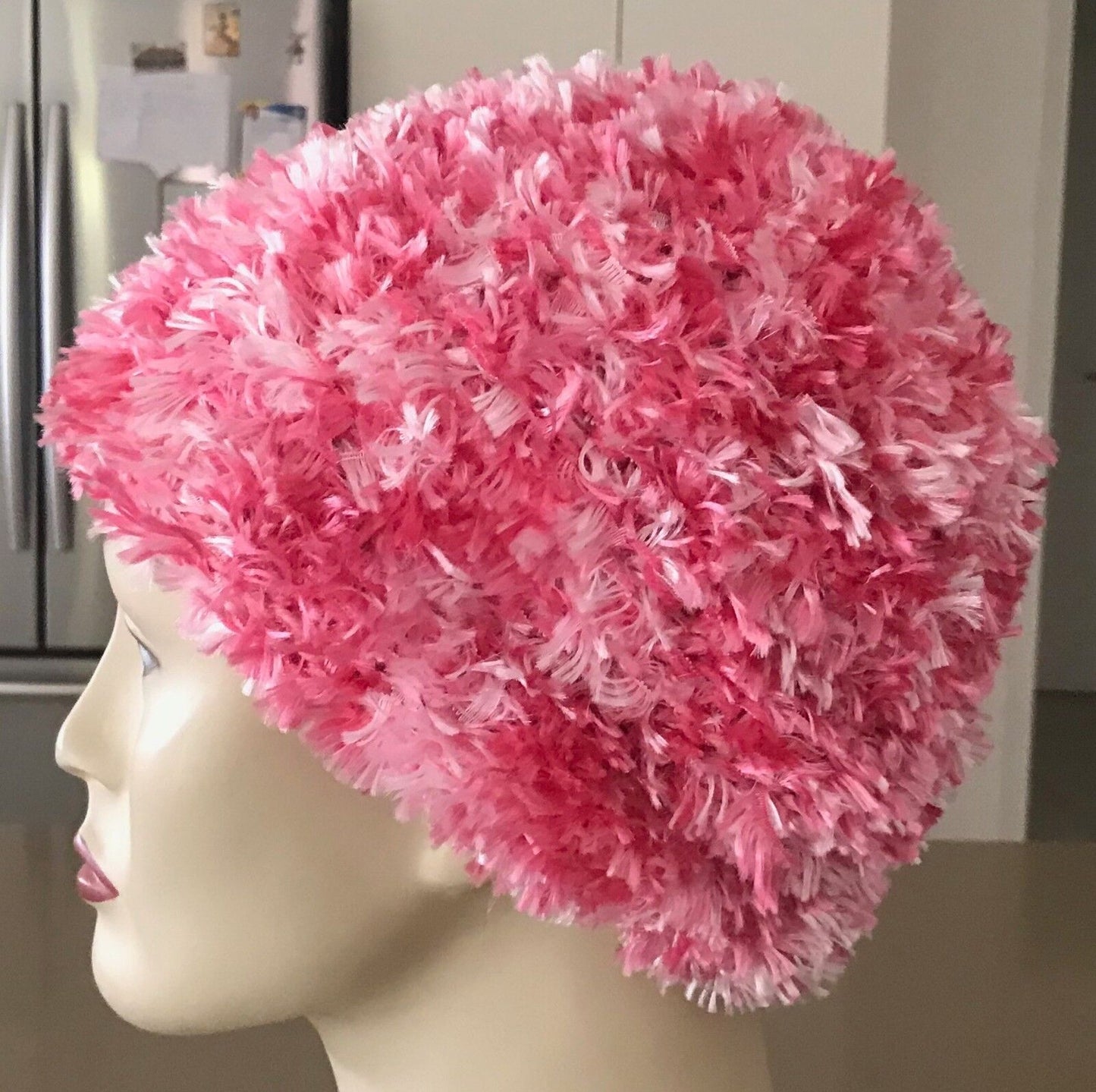 Chunky Fluffy Knit Beanie Hat Handmade Different Shades of Pink Size S
