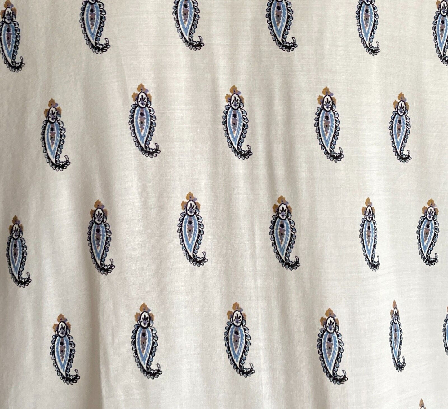 REISS EMPORIUM Zip Front Top Neck  White Blue Paisley Short Cuff Sleeve Size 12