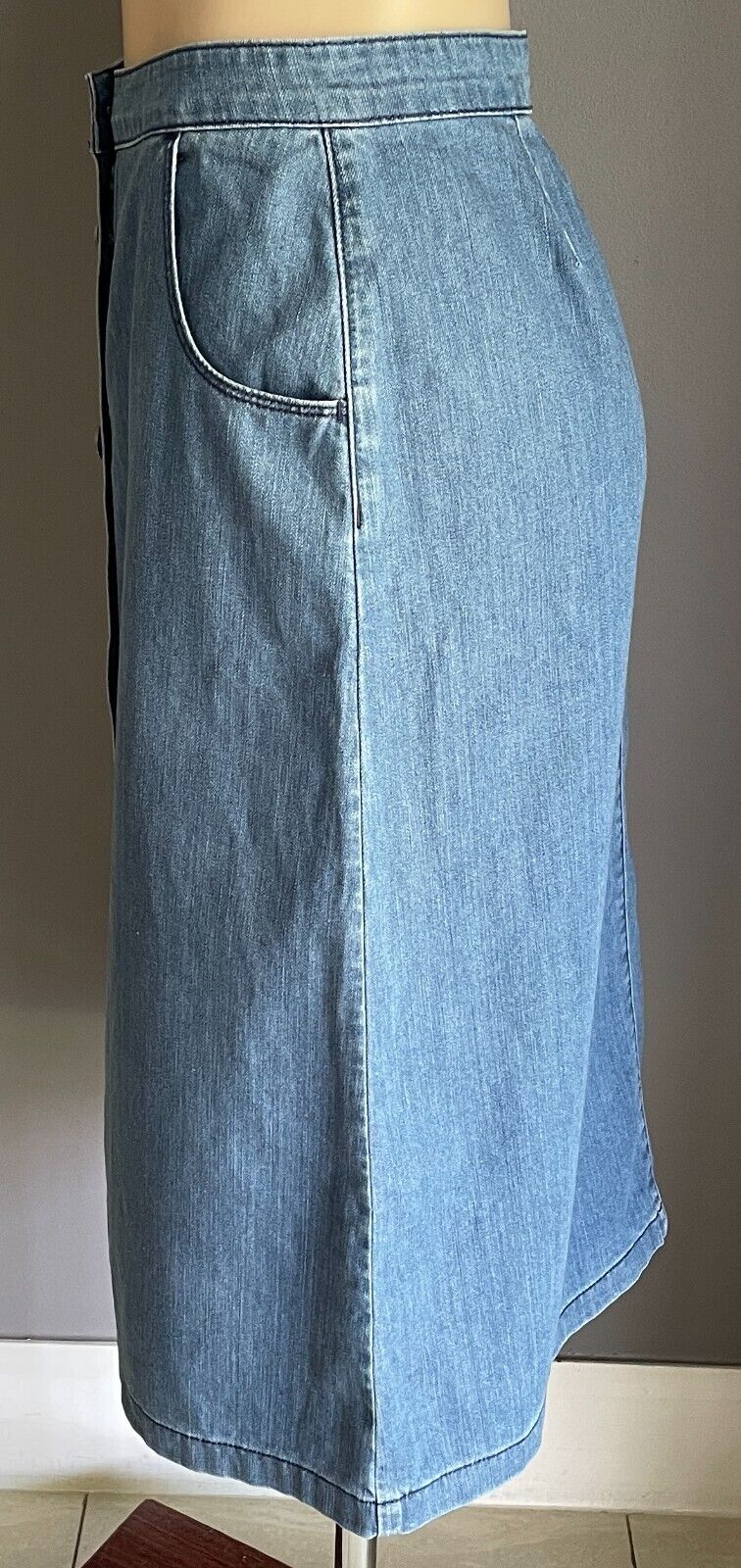 PIPER Skirt Mid Blue Denim A-Line Midi Length Button Front Size 8 10