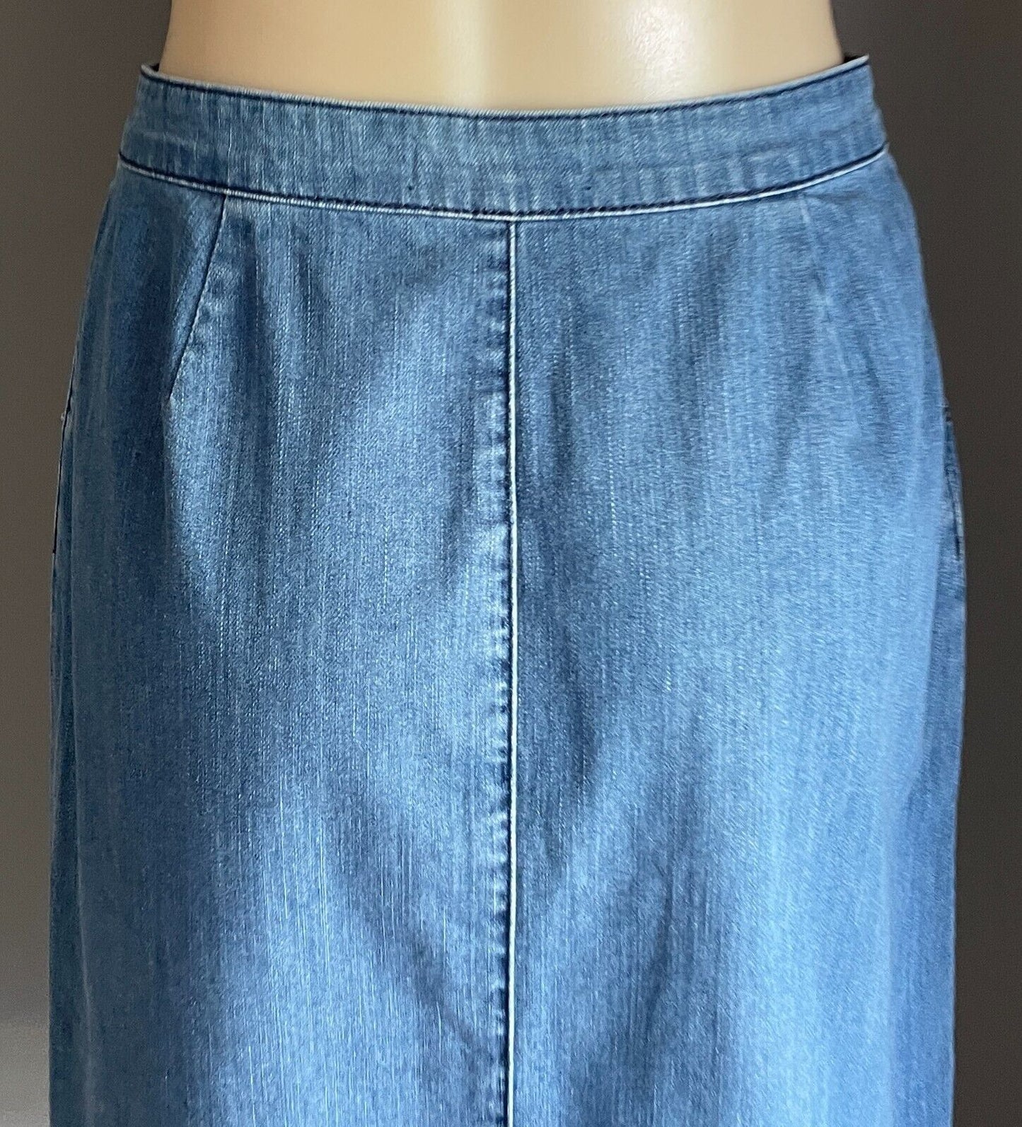 PIPER Skirt Mid Blue Denim A-Line Midi Length Button Front Size 8 10