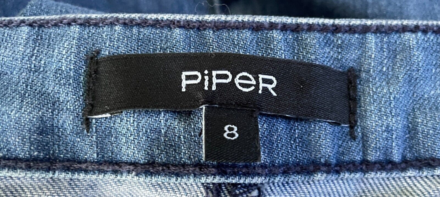 PIPER Skirt Mid Blue Denim A-Line Midi Length Button Front Size 8 10