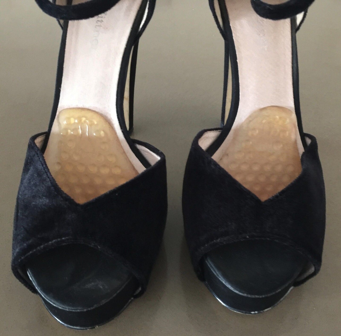ZOE WITTNER "Hannita" High Heels Black Velvet Platform Ankle Strap 38 Stiletto