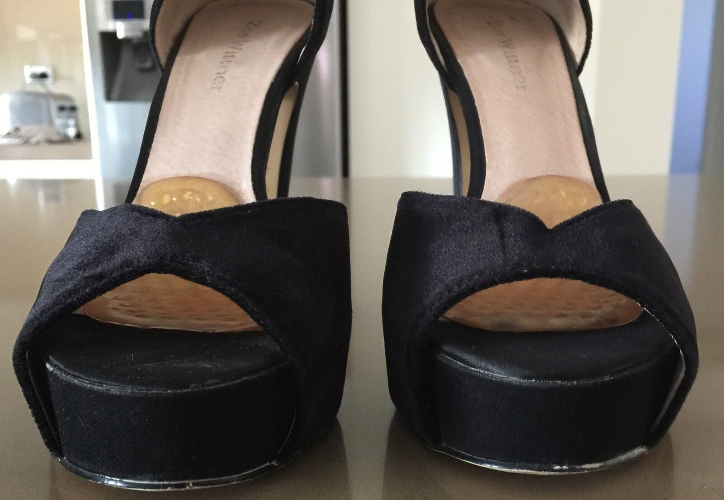 ZOE WITTNER "Hannita" High Heels Black Velvet Platform Ankle Strap 38 Stiletto