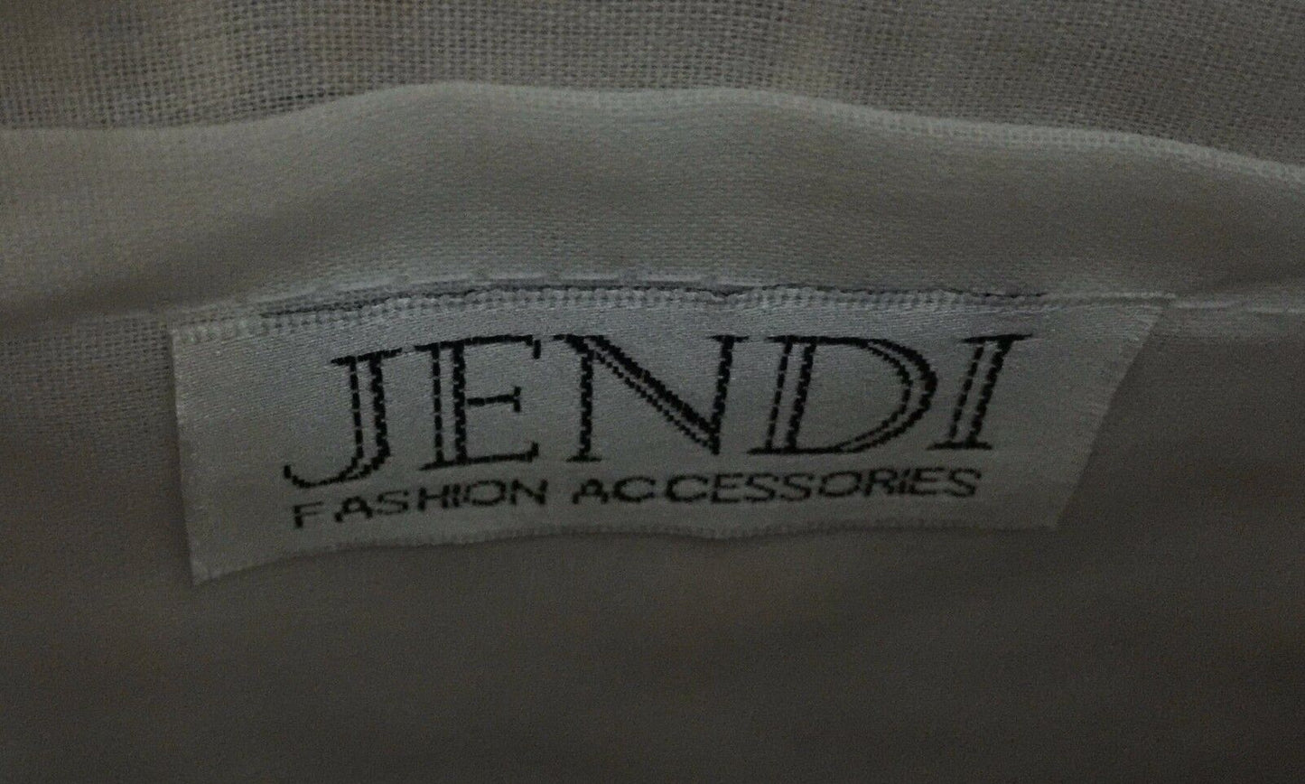 Retro JENDI Beige & Blue Denim Tote Shopper Beach Bag Stand Up Corn Husk Retro