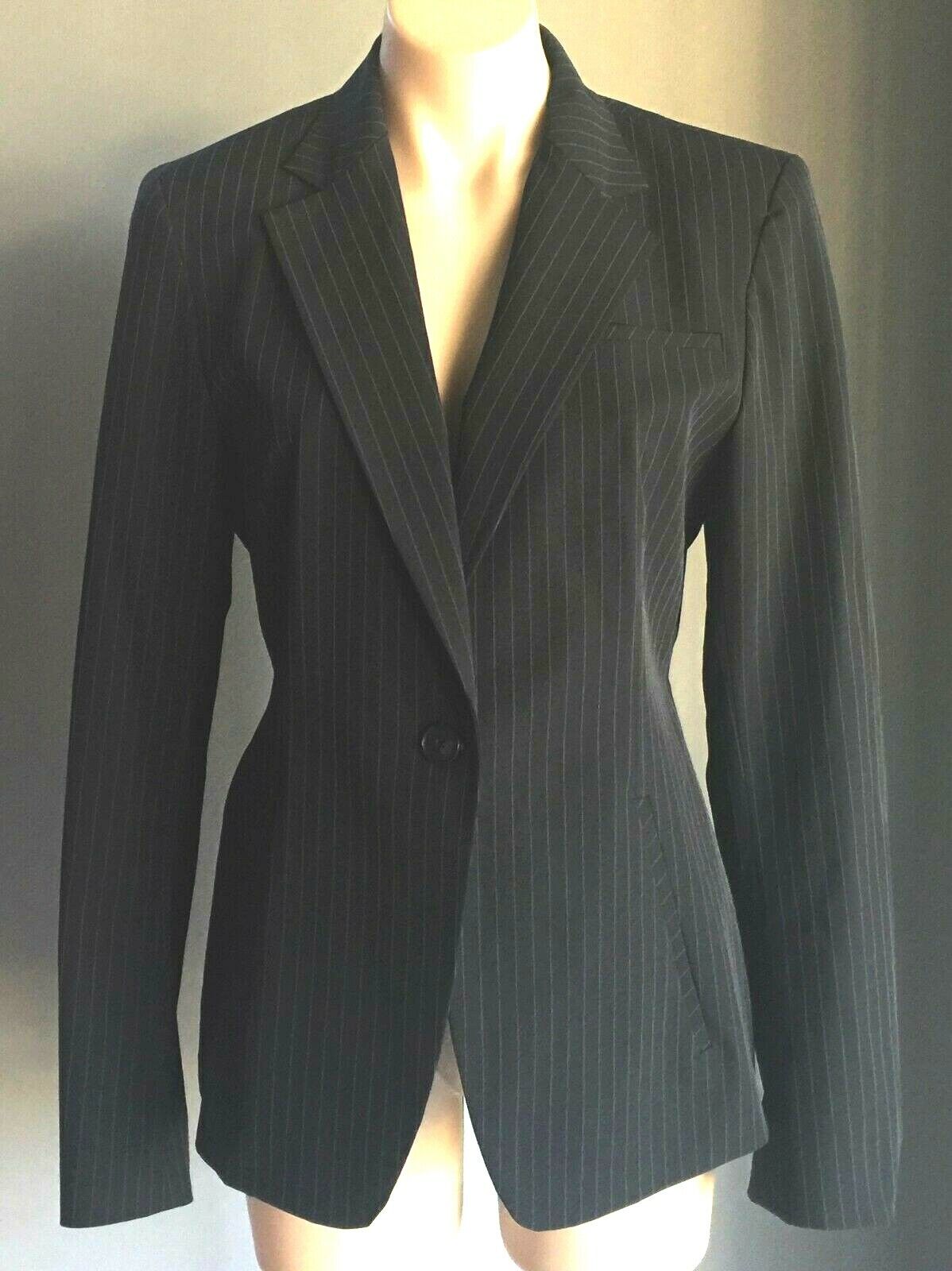 DKNY Blazer Black Pinstripe Buttoned  Long Sleeve Fitted Jacket Ladies Size 10