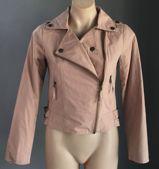 MINK Jacket Moto Biker Style Soft Blush Pink Size S 10 Trans Seasonal Stylish
