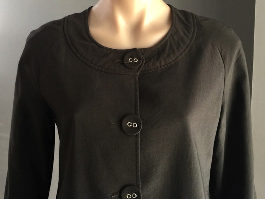IDEALS Jacket Dark Khaki Round Neck Blazer Ladies Size M 12 Fab 1950's Look