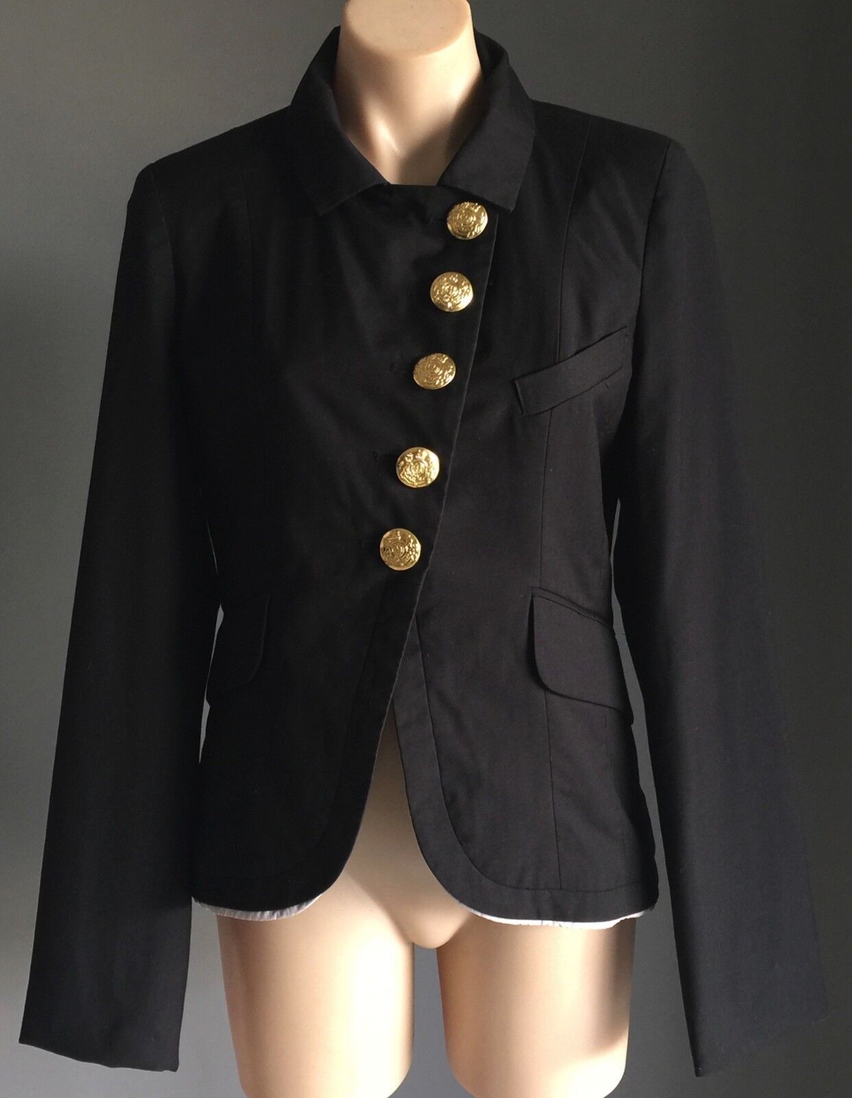 Fitted Military Style AQUA Jacket Black Ladies Size M 10 Vintage
