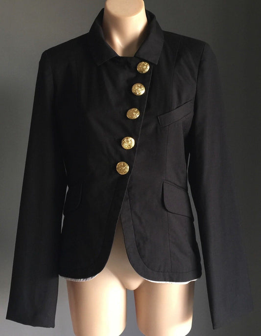 Fitted Military Style AQUA Jacket Black Ladies Size M 10 Vintage