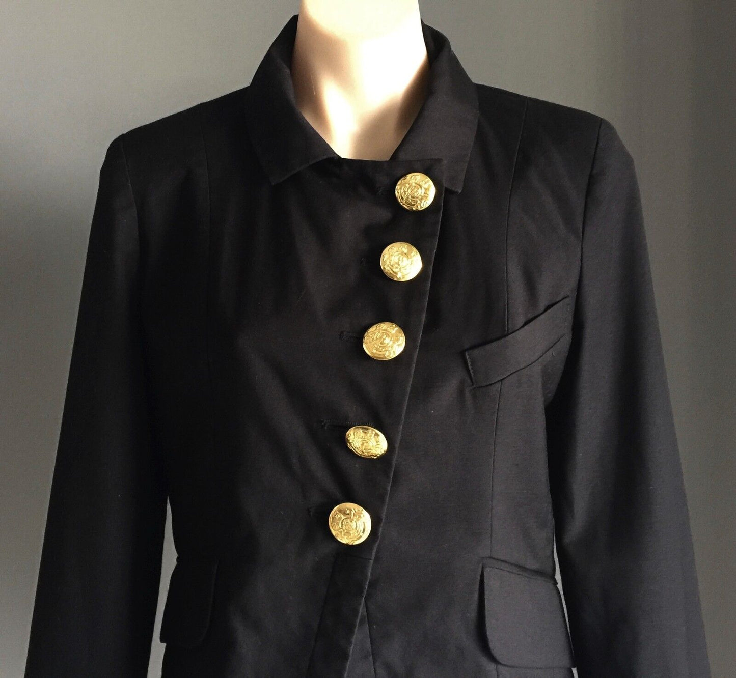Fitted Military Style AQUA Jacket Black Ladies Size M 10 Vintage