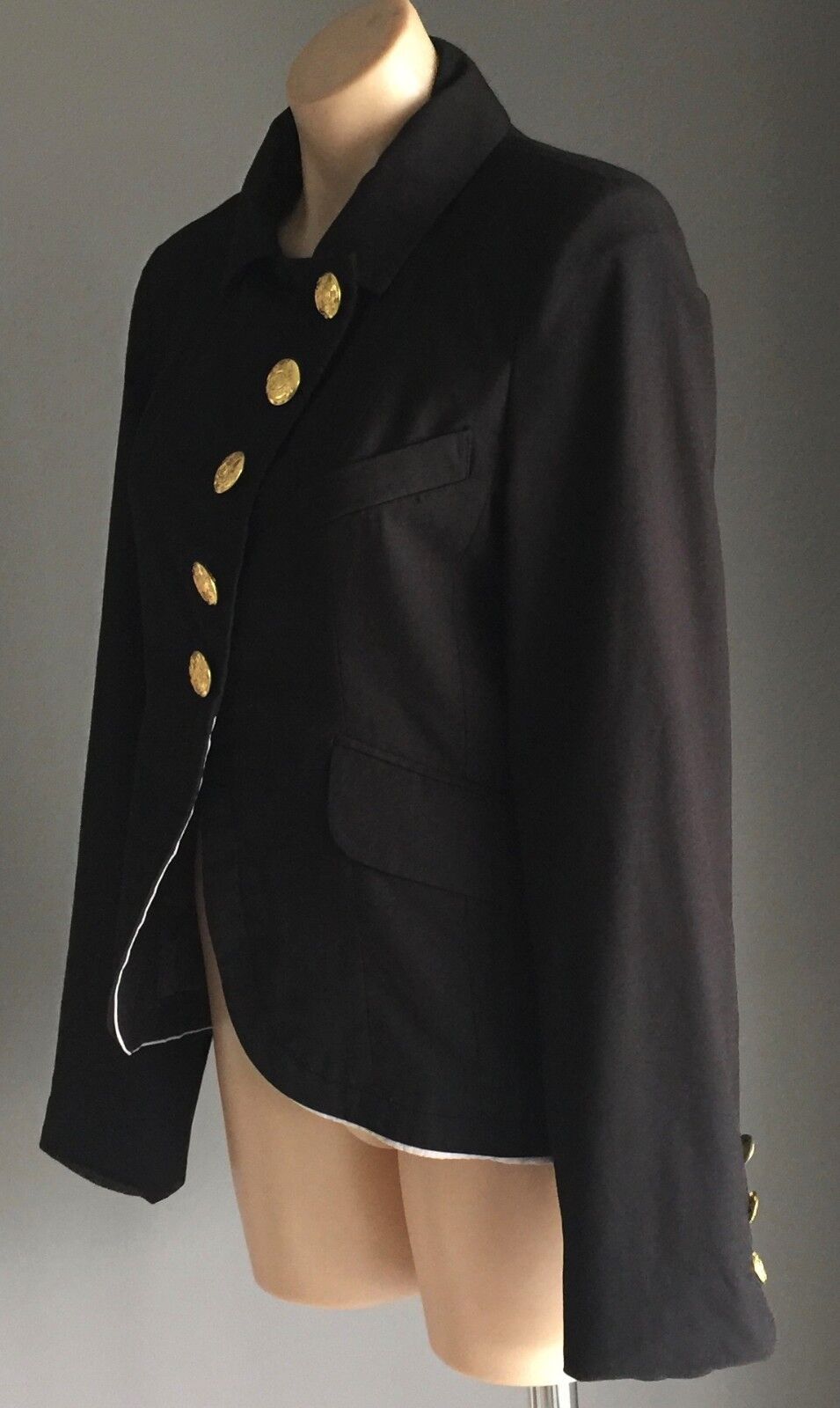 Fitted Military Style AQUA Jacket Black Ladies Size M 10 Vintage