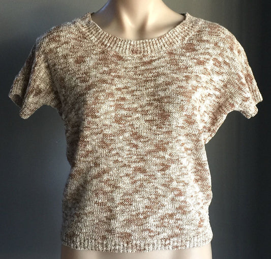 WITCHERY Top Short Sleeve Sweater  Beige Rust & Gold Metallic Lurex Sz XS 10 NEW