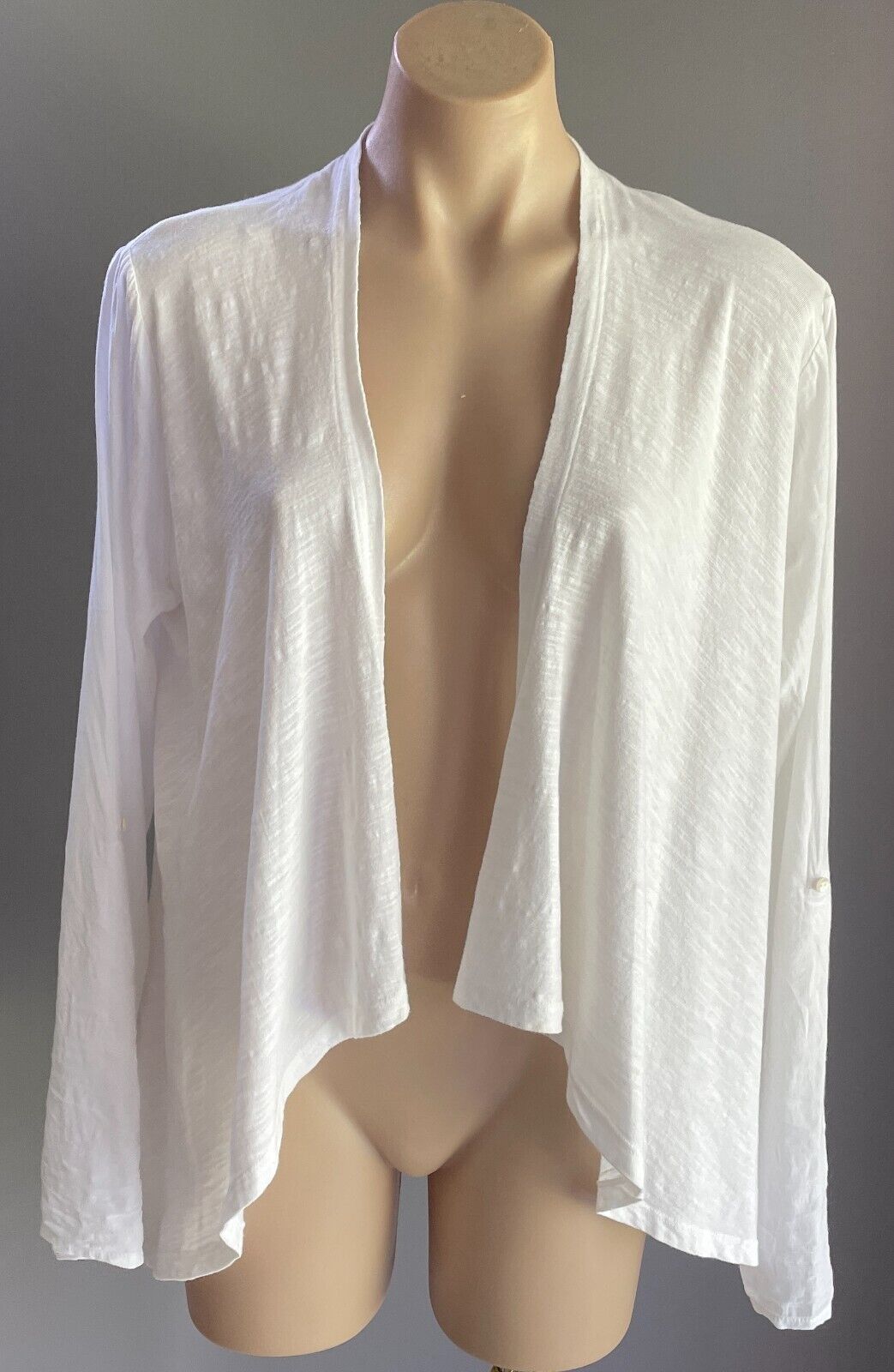 WITCHERY Jacket White Cotton Lightweight Drape Size L 12 Adjustable Tab Sleeves