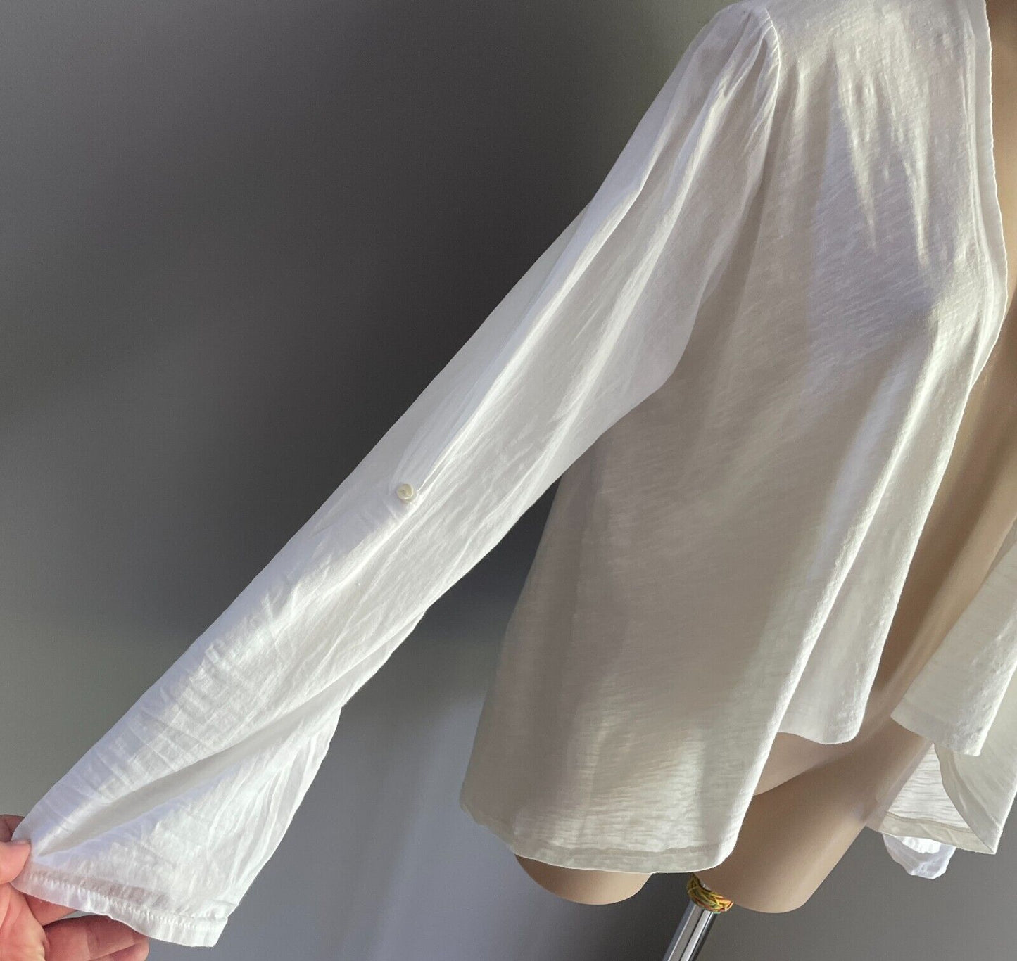 WITCHERY Jacket White Cotton Lightweight Drape Size L 12 Adjustable Tab Sleeves