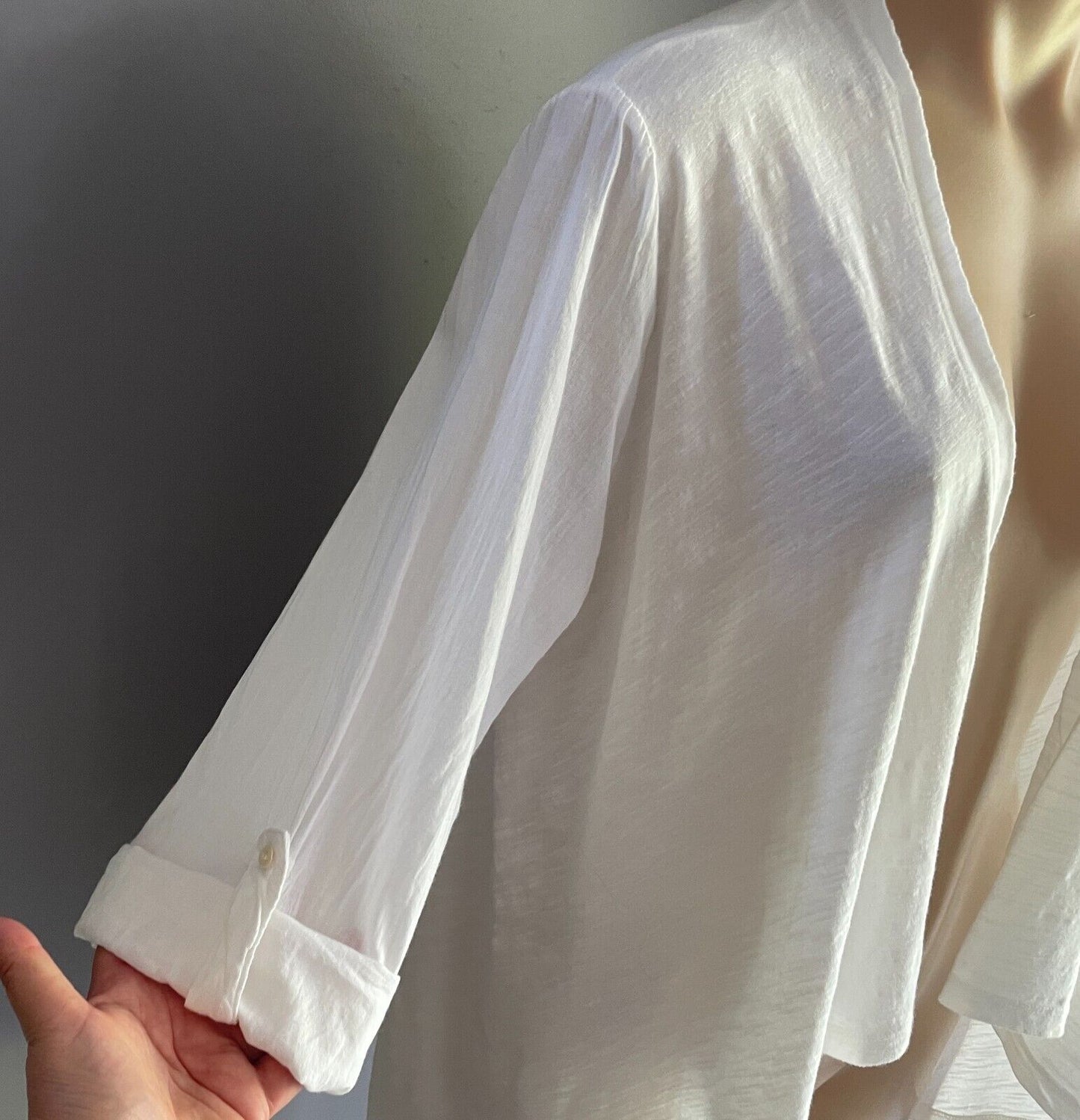 WITCHERY Jacket White Cotton Lightweight Drape Size L 12 Adjustable Tab Sleeves