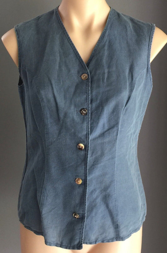 WITCHERY Vest Chambray Blue Button Front Sleeveless Top Lightweight Size 8 10